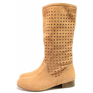 Оранжеви дамски ботуши, естествена кожа - всекидневни обувки за пролетта и лятото N 100016194