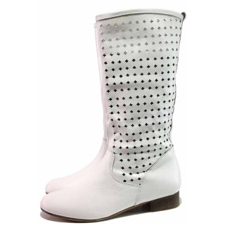 Бели летни дамски ботуши, естествена кожа перфорирана - всекидневни обувки за пролетта и лятото N 100016356