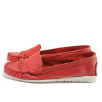 Червени анатомични дамски мокасини, естествена кожа - ежедневни обувки за пролетта и лятото N 100016299