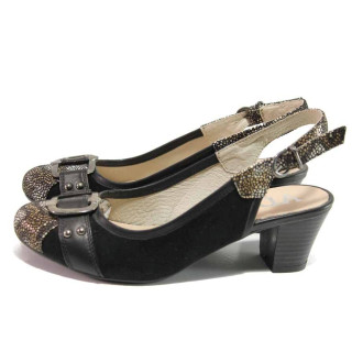Черни анатомични дамски обувки със среден ток, естествена кожа и естествена велурена кожа - ежедневни обувки за пролетта и лятото N 100016295