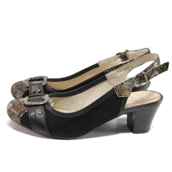 Черни анатомични дамски обувки със среден ток, естествена кожа и естествена велурена кожа - ежедневни обувки за пролетта и лятото N 100016295