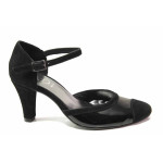 Черни дамски обувки с висок ток, естествен велур с лачена кожа - ежедневни обувки за пролетта и лятото N 100016294