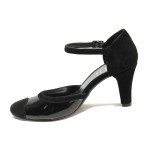 Черни дамски обувки с висок ток, естествен велур с лачена кожа - ежедневни обувки за пролетта и лятото N 100016294