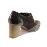 Кафяви дамски обувки с висок ток, естествен велур с лачена кожа - ежедневни обувки за пролетта и лятото N 100016293