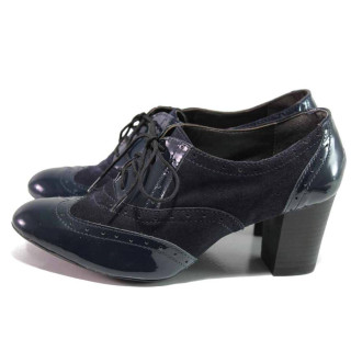 Тъмносини дамски обувки с висок ток, естествен велур с лачена кожа - ежедневни обувки за пролетта и лятото N 100016292