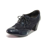 Тъмносини дамски обувки с висок ток, естествен велур с лачена кожа - ежедневни обувки за пролетта и лятото N 100016292