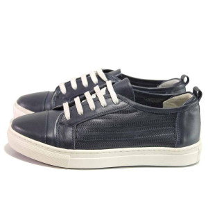 Сини дамски обувки с равна подметка, естествена кожа - спортни обувки за пролетта и лятото N 100016288