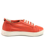 Червени анатомични дамски обувки с равна подметка, естествена кожа - спортни обувки за пролетта и лятото N 100016287
