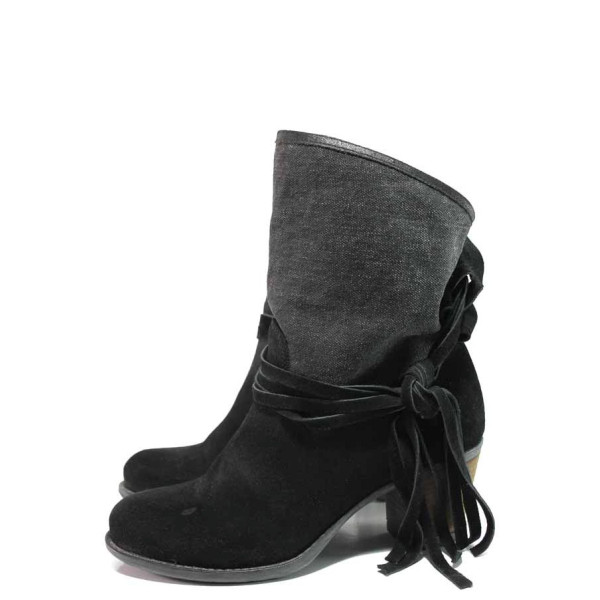 Черни дамски боти, естествен велур - ежедневни обувки за пролетта и лятото N 100016284