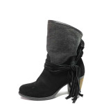 Черни дамски боти, естествен велур - ежедневни обувки за пролетта и лятото N 100016284