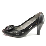 Черни дамски обувки с висок ток, естествена кожа - ежедневни обувки за пролетта и лятото N 100016282