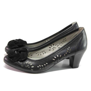 Черни дамски обувки със среден ток, естествена кожа - ежедневни обувки за пролетта и лятото N 100016280