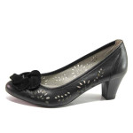 Черни дамски обувки със среден ток, естествена кожа - ежедневни обувки за пролетта и лятото N 100016280