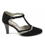 Черни дамски обувки с висок ток, естествен велур - ежедневни обувки за пролетта и лятото N 100016281