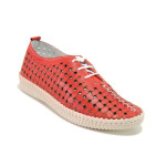 Червени дамски обувки с равна подметка, естествена кожа - ежедневни обувки за пролетта и лятото N 100016277