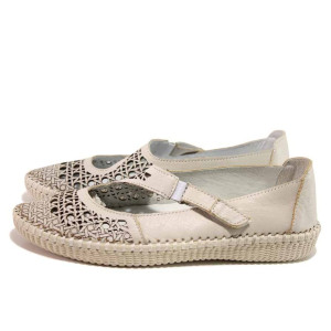 Бежови дамски обувки с равна подметка, естествена кожа - ежедневни обувки за пролетта и лятото N 100016276