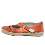 Коралови дамски обувки с равна подметка, естествена кожа - ежедневни обувки за пролетта и лятото N 100016275