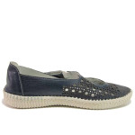 Тъмносини дамски обувки с равна подметка, естествена кожа - ежедневни обувки за пролетта и лятото N 100016274