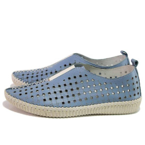 Светлосини анатомични дамски обувки с равна подметка, естествена кожа - ежедневни обувки за пролетта и лятото N 100016272