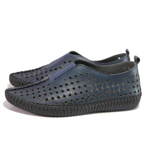 Тъмносини анатомични дамски обувки с равна подметка, естествена кожа - ежедневни обувки за пролетта и лятото N 100016270