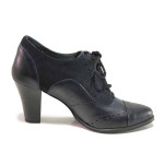 Тъмносини дамски обувки с висок ток, естествена кожа и естествена велурена кожа - ежедневни обувки за пролетта и лятото N 100016236