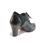 Тъмносини дамски обувки с висок ток, естествена кожа и естествена велурена кожа - ежедневни обувки за пролетта и лятото N 100016236