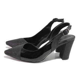 Черни дамски обувки с висок ток, здрава еко-кожа - елегантни обувки за пролетта и лятото N 100016073