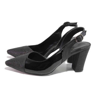 Черни дамски обувки с висок ток, здрава еко-кожа - елегантни обувки за пролетта и лятото N 100016073