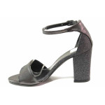 Сиви дамски сандали, здрава еко-кожа - елегантни обувки за пролетта и лятото N 100016071