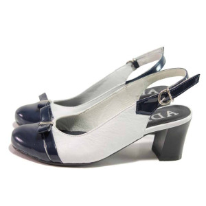 Бели дамски обувки със среден ток, естествена кожа и лачена естествена кожа  - ежедневни обувки за пролетта и лятото N 100016198