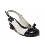 Бели дамски обувки със среден ток, естествена кожа и лачена естествена кожа  - ежедневни обувки за пролетта и лятото N 100016198