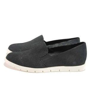 Черни анатомични дамски обувки с равна подметка, естествена кожа - ежедневни обувки за пролетта и лятото N 100016202