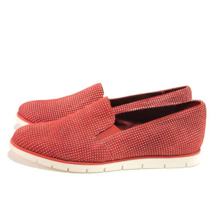 Червени анатомични дамски обувки с равна подметка, естествена кожа - ежедневни обувки за пролетта и лятото N 100016203