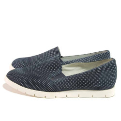 Тъмносини анатомични дамски обувки с равна подметка, естествена кожа - ежедневни обувки за пролетта и лятото N 100016204