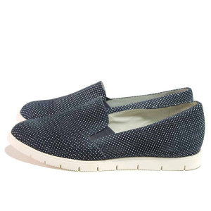 Тъмносини анатомични дамски обувки с равна подметка, естествена кожа - ежедневни обувки за пролетта и лятото N 100016204