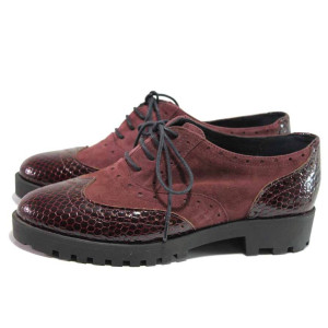 Винени дамски обувки с равна подметка, естествен велур - всекидневни обувки за пролетта и лятото N 100016168