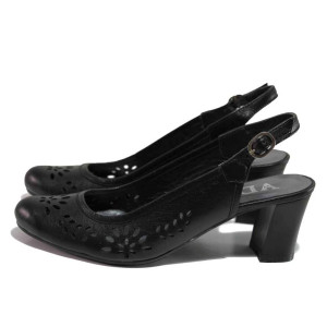 Черни дамски обувки с висок ток, естествена кожа - всекидневни обувки за пролетта и лятото N 100016155