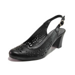 Черни дамски обувки с висок ток, естествена кожа - всекидневни обувки за пролетта и лятото N 100016155