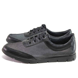 Черни анатомични дамски обувки с равна подметка, естествена кожа - спортни обувки за пролетта и лятото N 100016154