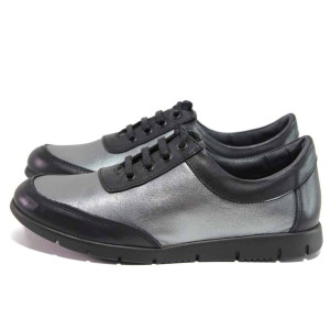 Сиви анатомични дамски обувки с равна подметка, естествена кожа - спортни обувки за пролетта и лятото N 100016153