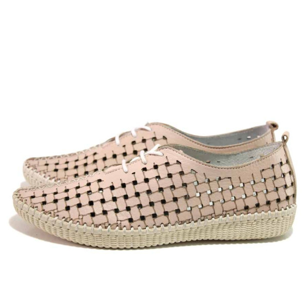 Розови дамски обувки с равна подметка, естествена кожа - всекидневни обувки за пролетта и лятото N 100016169
