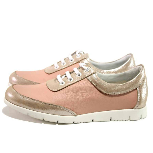 Розови анатомични дамски обувки с равна подметка, естествена кожа - спортни обувки за пролетта и лятото N 100016170