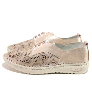 Розови дамски обувки с равна подметка, естествена кожа - ежедневни обувки за пролетта и лятото N 100016176