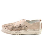 Розови дамски обувки с равна подметка, естествена кожа - ежедневни обувки за пролетта и лятото N 100016176