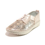 Розови дамски обувки с равна подметка, естествена кожа - ежедневни обувки за пролетта и лятото N 100016176
