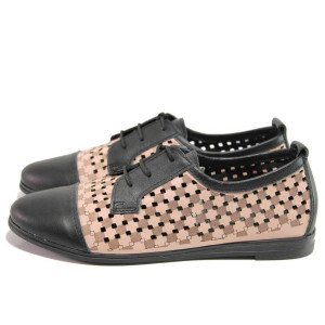 Розови анатомични дамски обувки с равна подметка, естествена кожа - ежедневни обувки за пролетта и лятото N 100016173