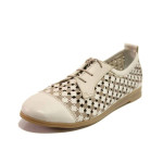 Бежови дамски обувки с равна подметка, естествена кожа - ежедневни обувки за пролетта и лятото N 100016174