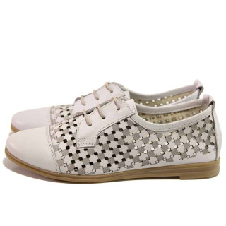 Светло лилави дамски обувки с равна подметка, естествена кожа - ежедневни обувки за пролетта и лятото N 100016175
