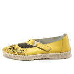 Жълти дамски обувки с равна подметка, естествена кожа - ежедневни обувки за пролетта и лятото N 100016177