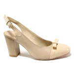 Бежови дамски обувки с висок ток, естествена кожа и лачена естествена кожа  - ежедневни обувки за пролетта и лятото N 100016199